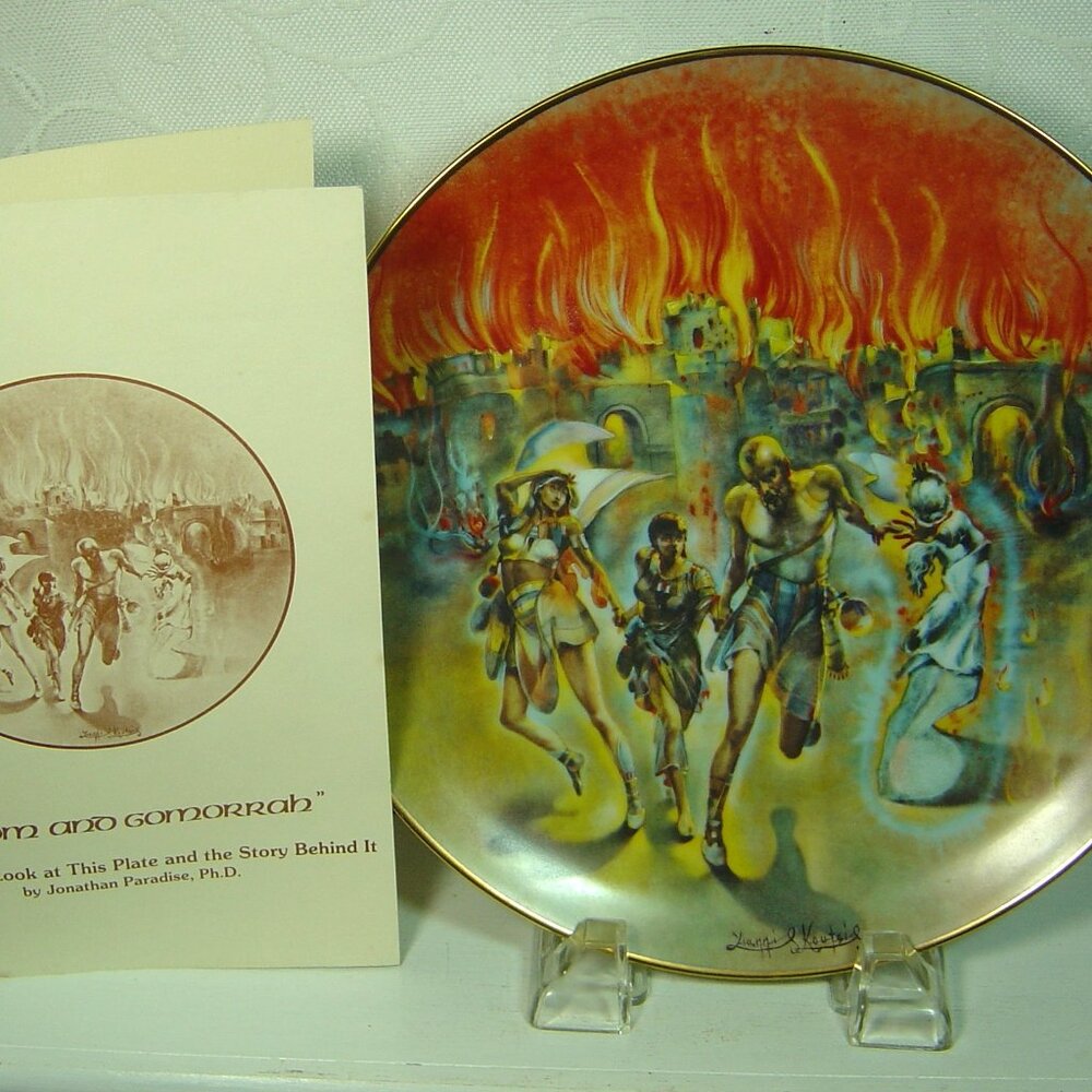 Vintage Yiannis Koutsis plate-Sodom & Gomorrah-7th in Creation Series-1978